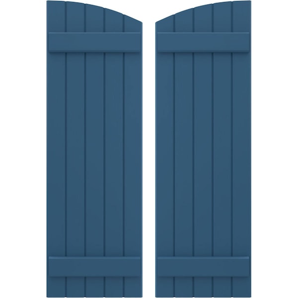 Ekena Millwork Americraft 5-Board (2 Batten) Wood Joined Board-n-Batten Shutters w/Ellipt Top, ARW101BE518X79HBH, PR ARW101BE518X79HBH - main